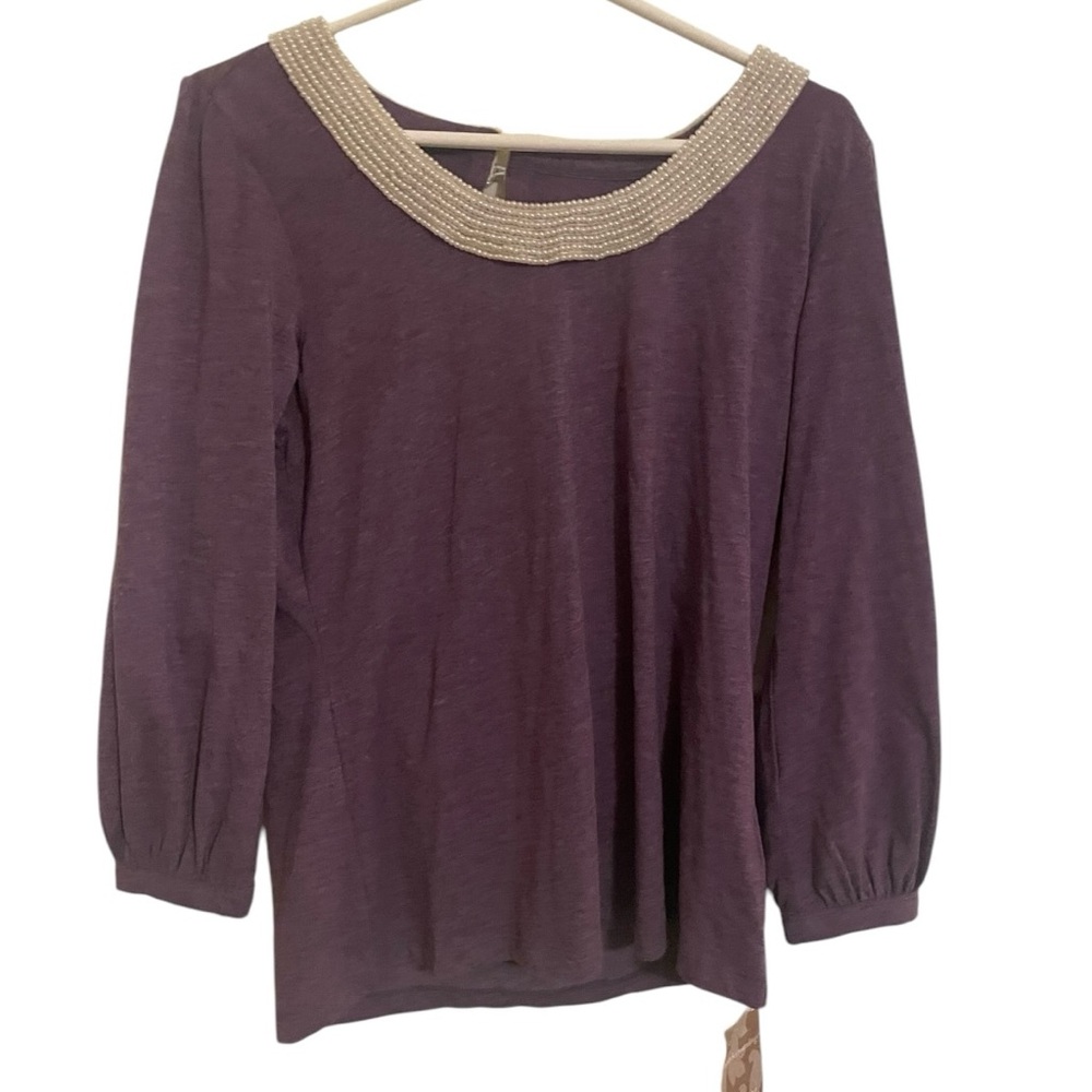NWT Soft Surroundings Beaded Pearl Collar Blouse Medium